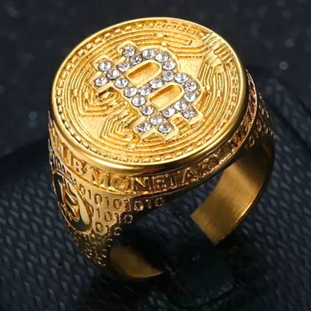 Bitcoin heavy duty Gold plated steel ring with free coin